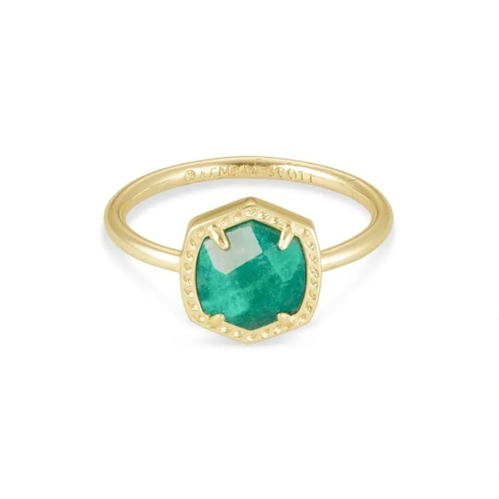 Kendra Scott Davie Dark Teal Amazonite Gold Ring, size 6, preloved - Picture 8 of 9